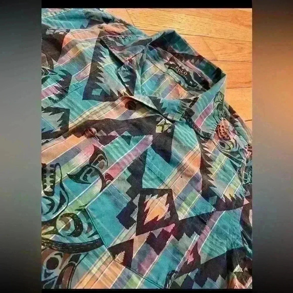 Polo Ralph Lauren Aztec/Hawaiian Plaid Shirt Short Sleeve Button Up Mens Size XL - Picture 8 of 15